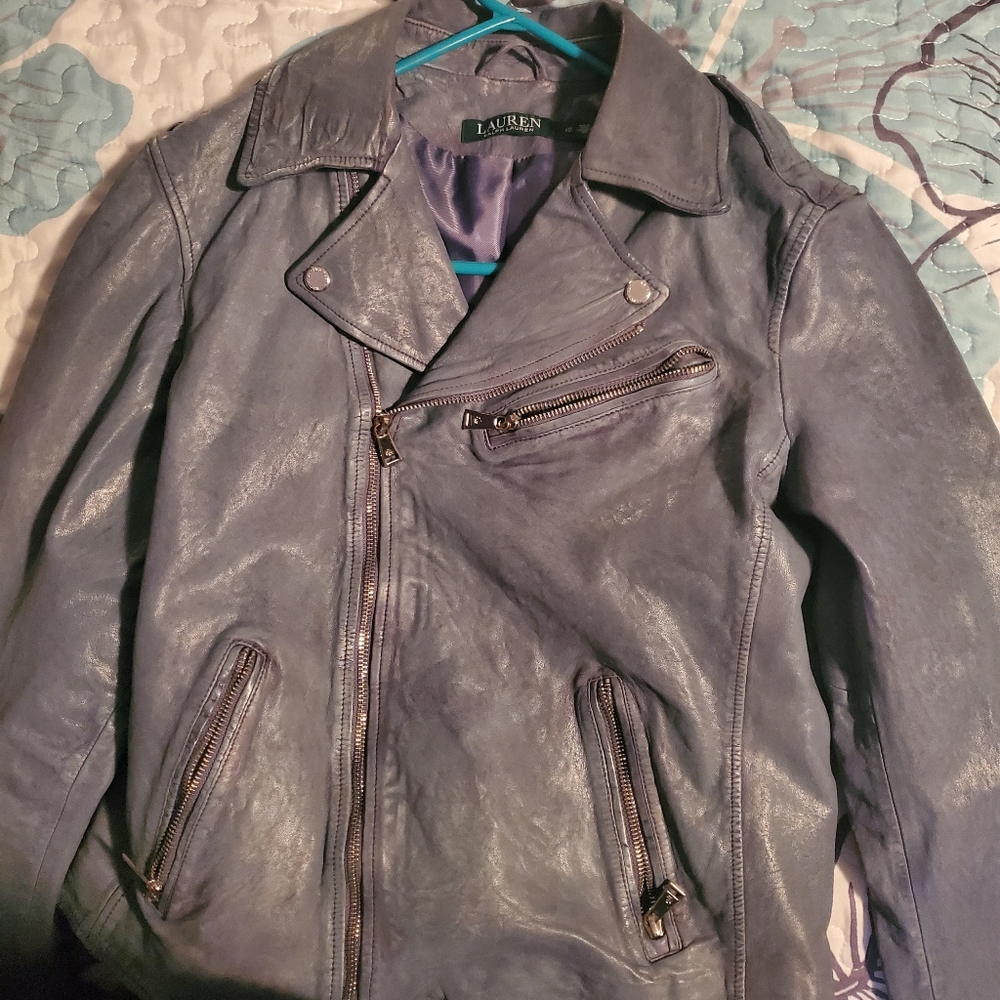 Polo Ralph Lauren blue leather moto jacket